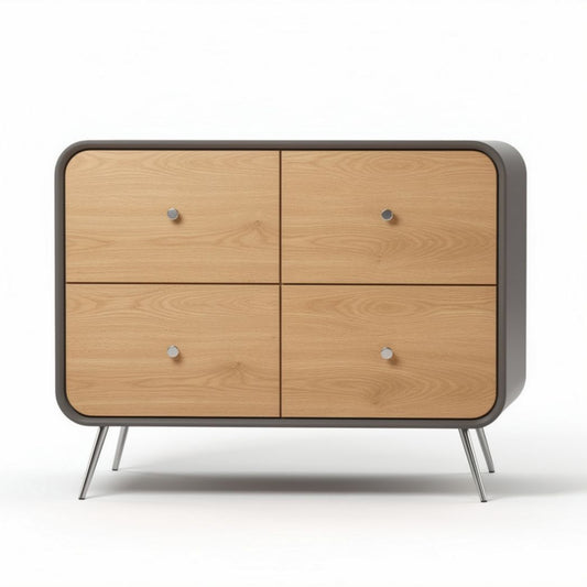Houten ladekast met vier lades en metalen poten 80 x 40 x 70cm