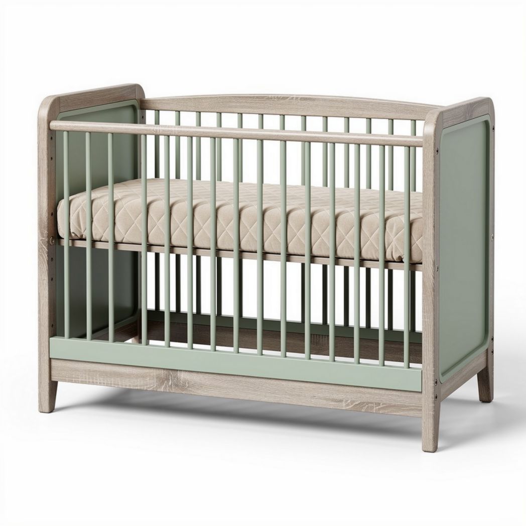 Kinderbedje van hout met een mintgroene afwerking 75 x 40 x 85cm