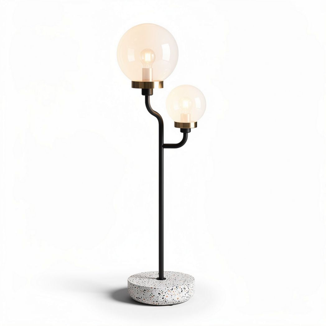 Tafellamp met twee glazen bollen en betonvoet zwart en wit 30 x 30 x 150cm