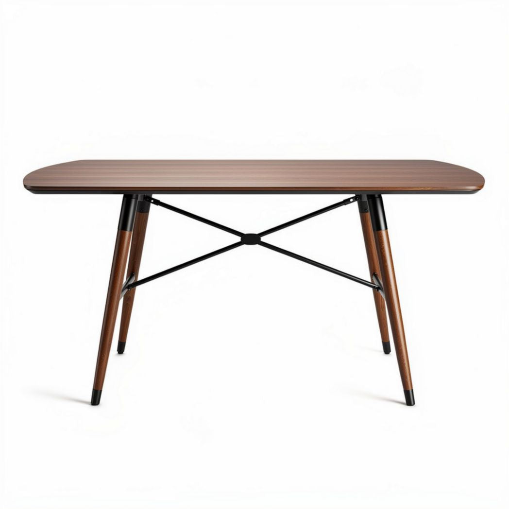 houten eettafel 150 x 75 x 75cm met metalen poten in bruin en zwart