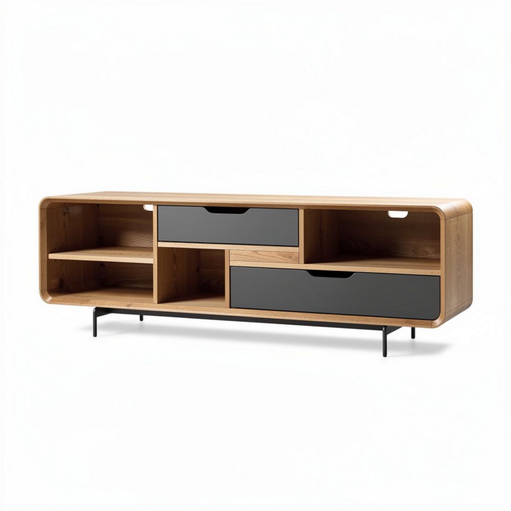 Eikenhouten tv-meubel met metalen poten en lades 150 x 40 x 50cm