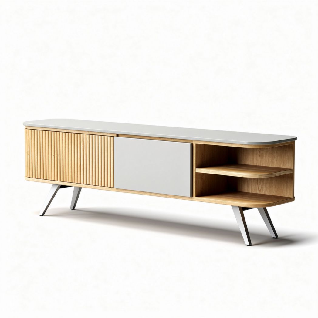 Salontafel van hout met wit gelakt bovenblad en opbergruimte 150 x 40 x 50cm