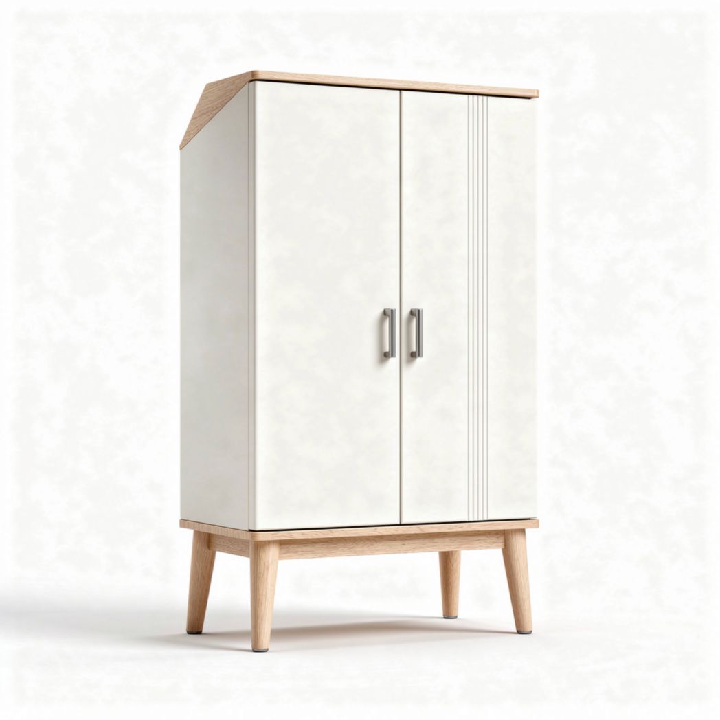kast van melamine met houten poten 80 x 40 x 120 cm in wit