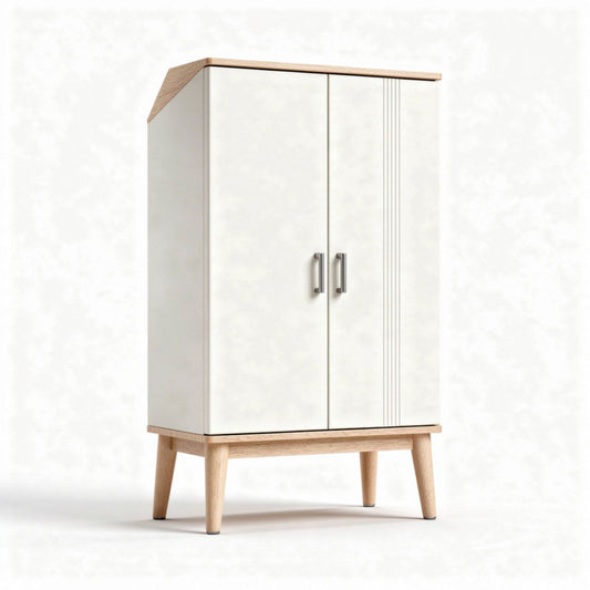 kast van melamine met houten poten 80 x 40 x 120 cm in wit