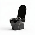 Zwart keramisch toilet met diamantvormige basis en afmetingen 60 x 35 x 40cm