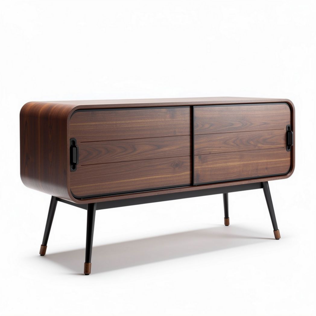 dressoir van hout met metalen poten 120 x 45 x 75cm bruin zwart