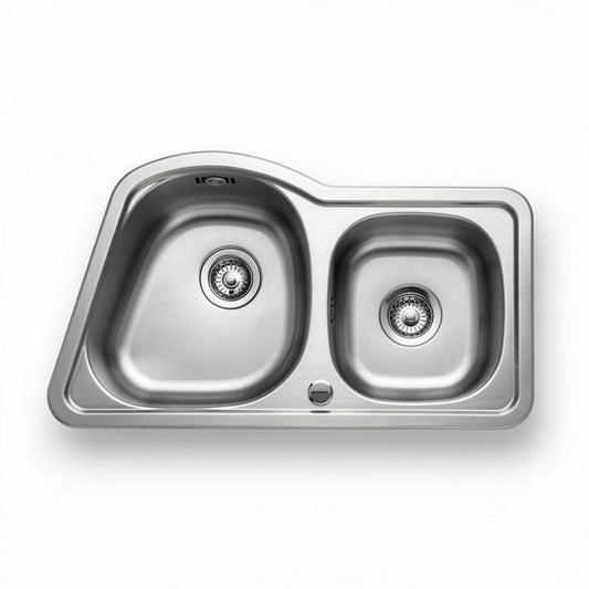 RVS dubbele spoelbak 80 x 50 x 20cm voor keukeninstallatie