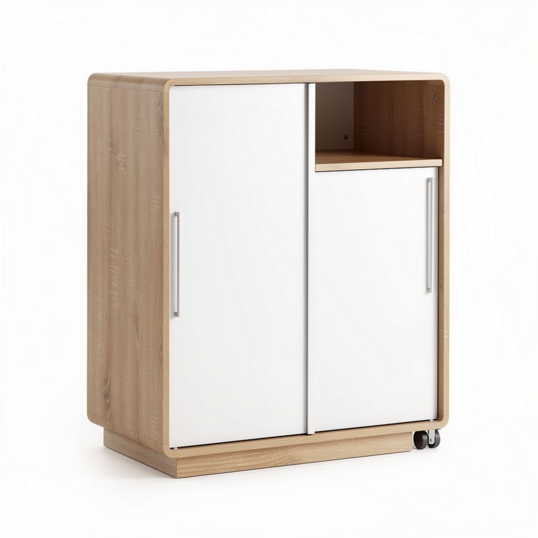 houten kast met witte deuren en wielen afmetingen 60 x 40 x 80cm
