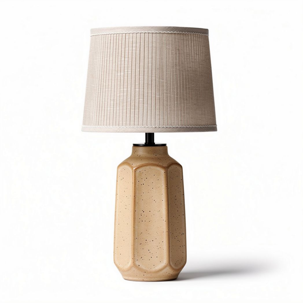 Lampenvoet van keramiek met stoffen lampenkap beige 30 x 15 x 15cm
