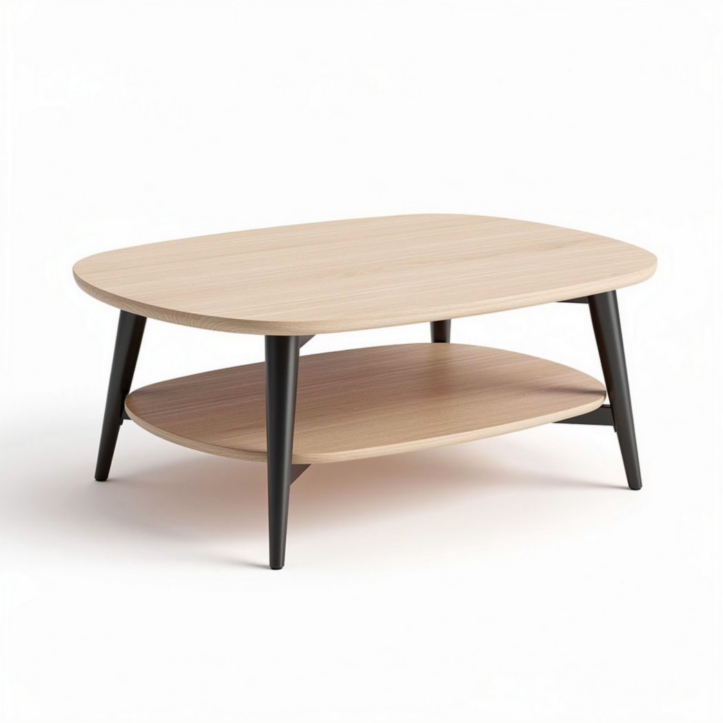 Salontafel in eikenhout met zwarte poten en opbergruimte 80 x 50 x 40cm